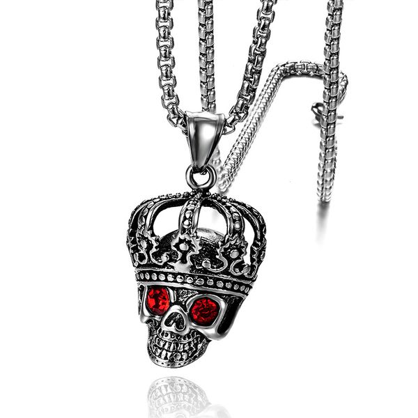 

new arrival stainless steel punk men's skull pendant personality gothic biker hip hop necklace gold silver ghost head crown jewelry wit