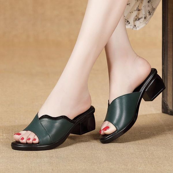 

logoneone women's slippers sandals 2021 summer 4.5cm mid heels women shoes mother's casual, Black