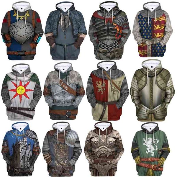 

historical figures 3d digital print hooded pullover, Black