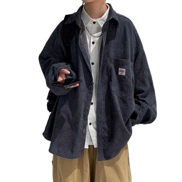 

corduroy shirt men's long sleeve winter korean fashion handsome big fat loose hong kong style japanese coat jackets, Black;brown
