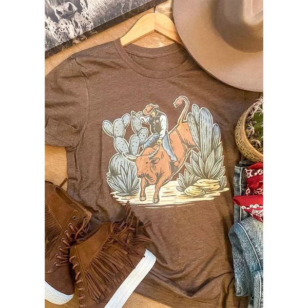 

Western cowboy print women is fashion word 3D printing short slim T-shirt summer casual round neck short top short sleeve T-shirt, White