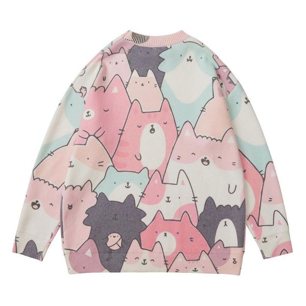 

men's sweaters 2021 men knitted sweater hip hop streetwear funny cartoon cats print pullover harajuku cotton casual autumn clothing, White;black