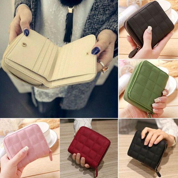 

wallets women faux leather short small money clutch purse mini wallet zipper ladies folding coin bag id card holder, Red;black