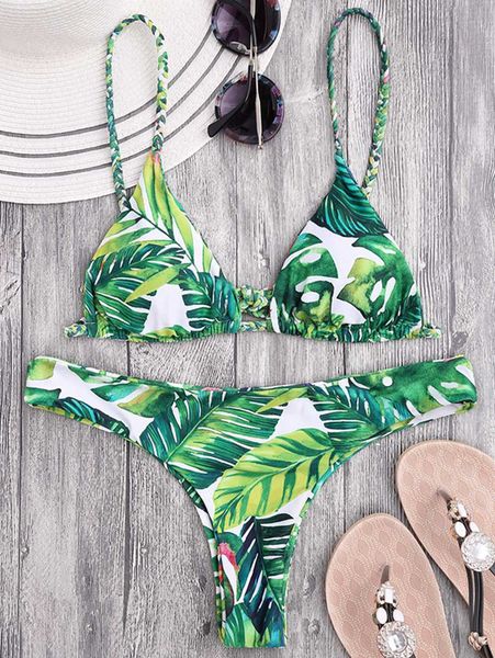 

green triangle bikini womens braied straps bikinis set thong swimwear women tropical biquini summer holiday beachwear bath suit