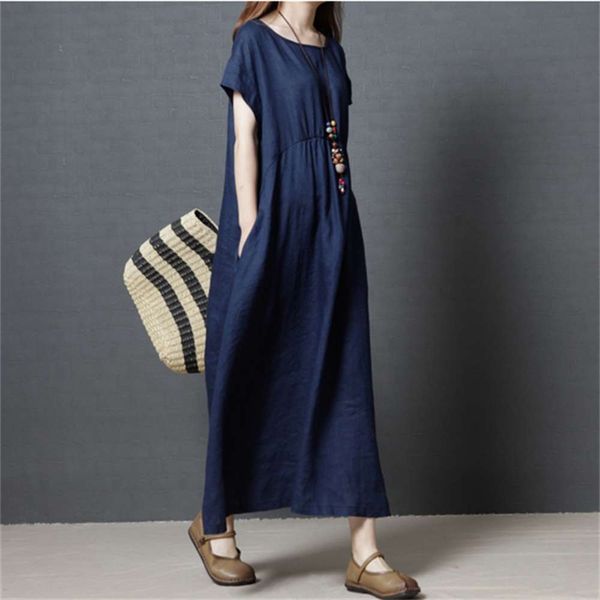 

spring and summer korean loose casual large women's fashion linen long solid color dress, Black;gray
