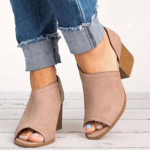 

fashionwomen's fashion fish mouth shoes solid wild square heel single tenis feminino casual #a40 sandals, Black