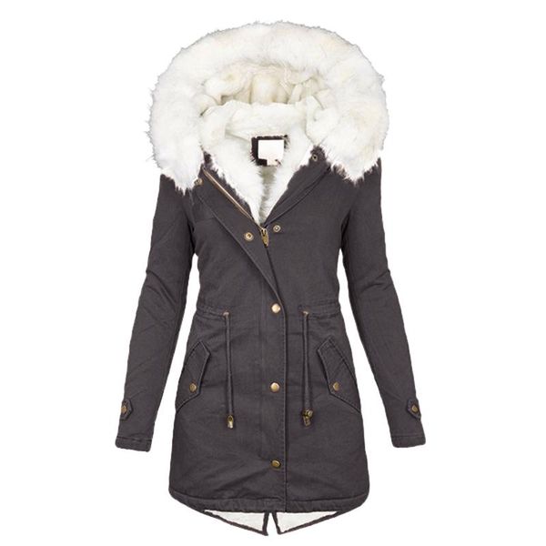 

women's jackets women winter jacket plus velvet hooded thicken long down coat lady slim hair collar cotton-padded outerwear female coat, Black;brown