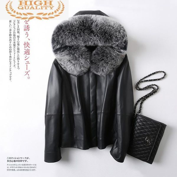 

genuine leather jacket women winter real sheepskin coat female fur collar women's down jackets chaqueta mujer my3943 & faux, Black