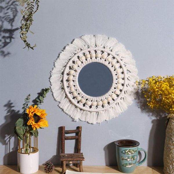 

mirrors round mirror macrame wall boho home decor for apartment living room bedroom baby nursery dorm m0408 wood beads type