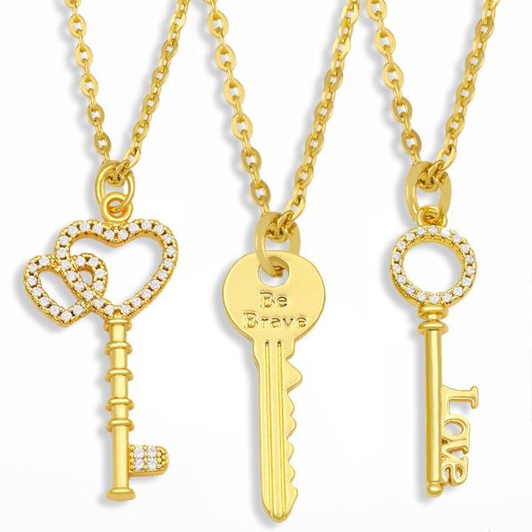 

gold chain key necklace for women white stone heart lock pendant cubic zirconia wholesale jewelry gift nket05 necklaces, Silver