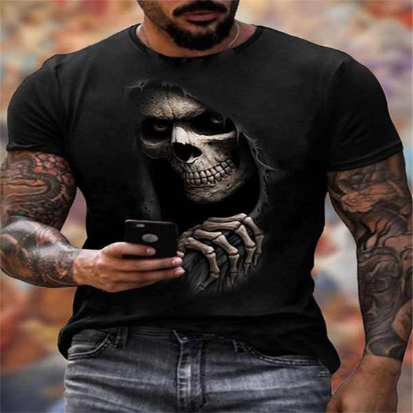 

Black Skull Men's 3D Print T-shirt Short Sleeve Tough Guy Style Halloween loose hip hop rock Party Top Street Punk Gothic Crew Neck Summer, White;black