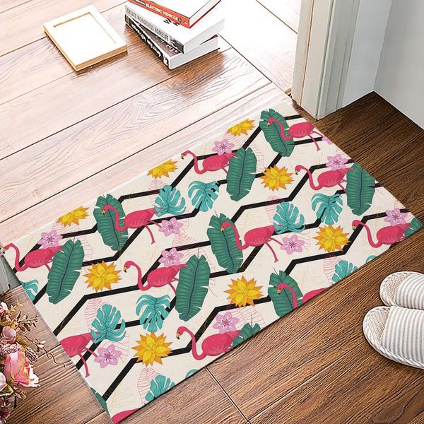 

porch welcome doormat flamingo leaves flower lines living room decoration kitchen bathroom non-slip floor mat door carpets