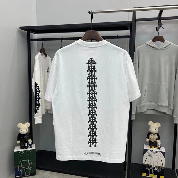 

hearts/chrome croosin chaopai sanskrit cross foaming printing short sleeve pure cotton casual loose t-shirt for men and women, White;black