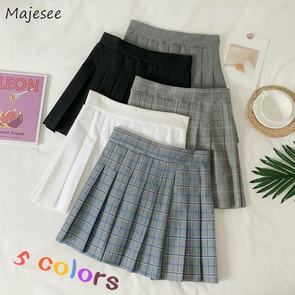 

skirts women pleated plaid school simple korean sweet cute womens high waist mini skirt all-match streetwear fashion chic casual, Black