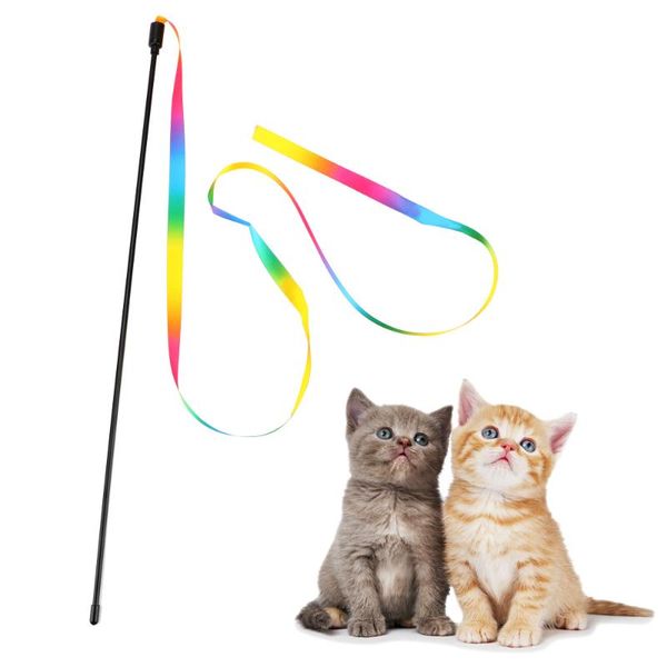 

cat toys funny with rainbow cloth cats interactive stick pet supplies products colorful teaser wand