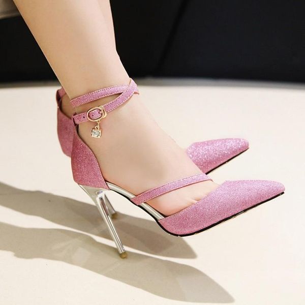 

spring and summer all-in-one buckle high heels women's pointed thin sandals, Black