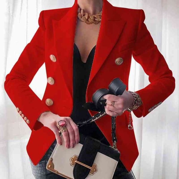 

autumn winter women blazers double breasted coat fashion slim long sleeve elegant suit jacket office 210603, White;black