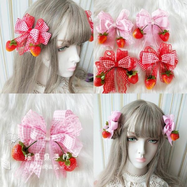 

other event & party supplies mori girl cute red plaid bow strawberry side clip japanese kawaii princess hair ornaments sweet lolita soft hai