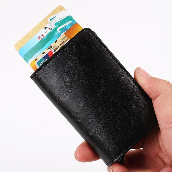 

card holders pu automatic -up bag rfid function wallet anti-theft, Brown;gray