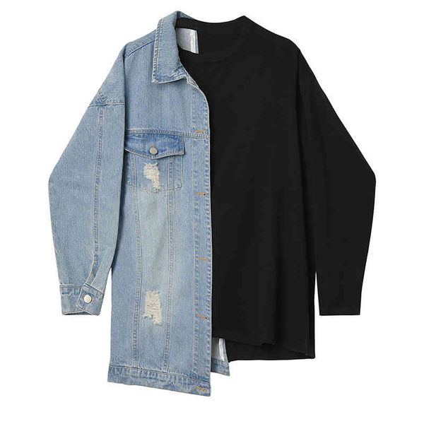 

women's hoodies & sweatshirts [eam] loose brim sweatshirt fit with split bandage, long sleeve round collar, spring/autumn fashion kdi0, Black