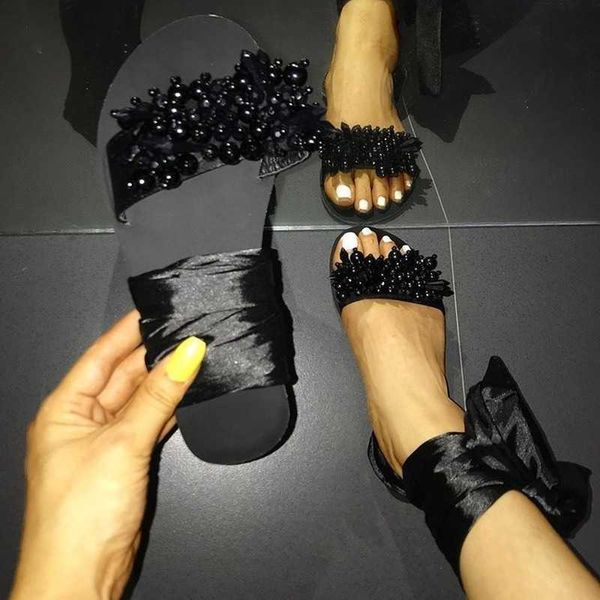Летняя новая мода ноги кольцо ремешок сандалии большие размеры ремни кристалл бусины тенденция принцессы ветер взрыва света обувь для женщин Y0907