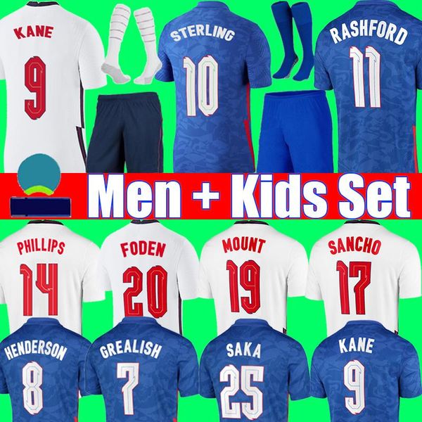 

2021 2022 kane soccer jersey sterling rashford sancho grealish mount foden henderson saka 20 22 national football shirt men + kids kit set u, Black;yellow