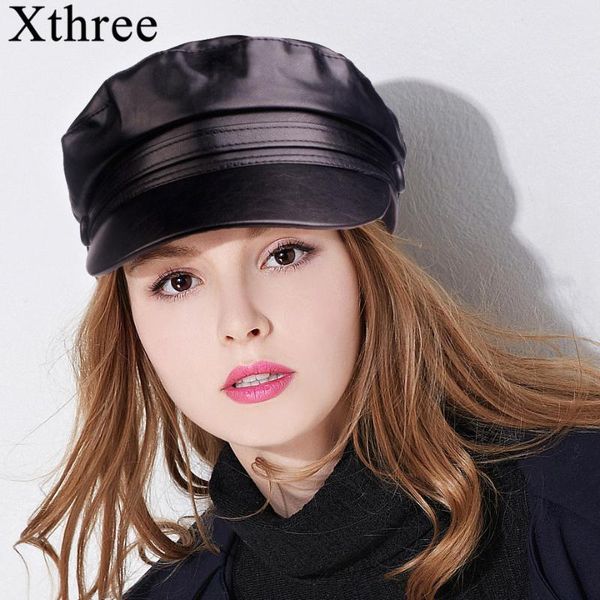 

berets xthree flat faux leather cap winter hat chain military fashion hats for women female salior girl visor travel, Blue;gray