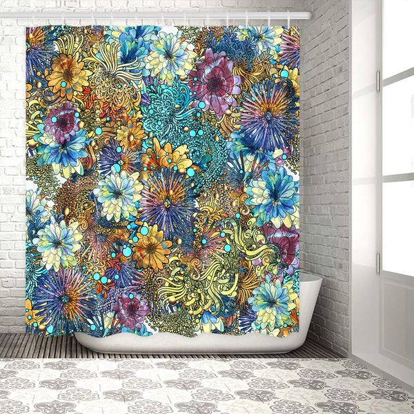 

boho floralshower curtain bohemian flower colorful spring plantsinch indian vibrant blossomwatercolor artwork 12 pack hooks