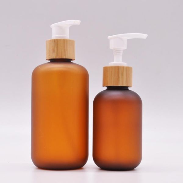 

storage bottles & jars engraving custom logo wholesale luxury frosted amber 8 oz 120ml 250ml 500ml plastic bamboo pet serum lotion pump spra