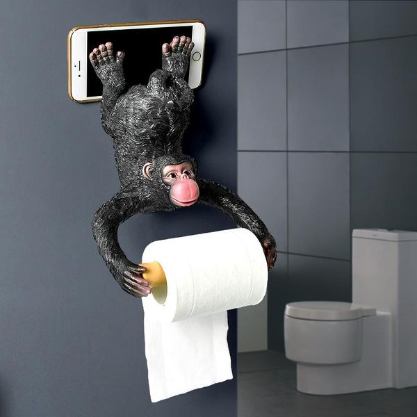 

tissue boxes & napkins gibbon statue wall decoration toilet holder loo ledge black monkey sculpture figurines hanging roll