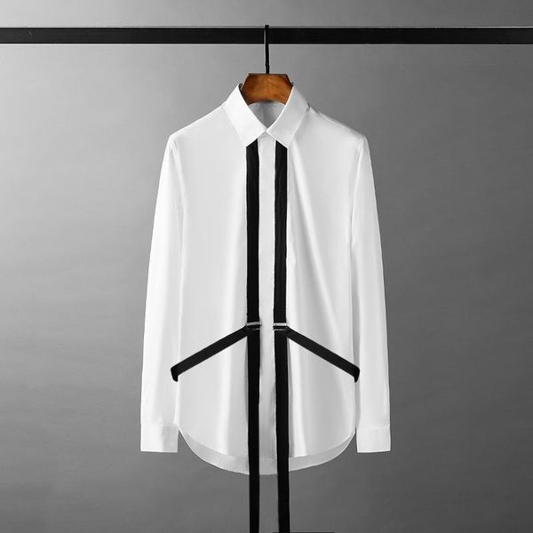 

men's casual shirts white male luxury long sleeve webbing design mens dress fashion slim fit party man 2xl, White;black