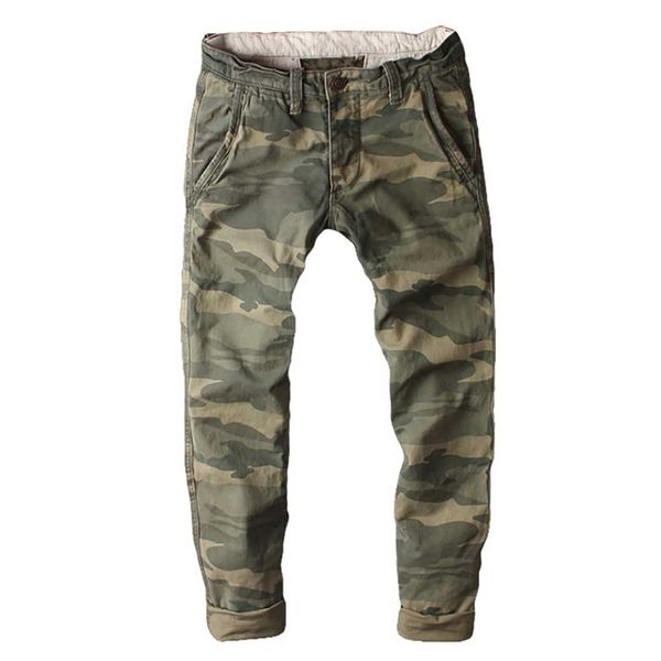 Retrô Camuflagem Calças de Carga Homens Militar Militar Skinny Fits Estilo Exército Calças de Algodão Calças Casuais Roupa de Streetwear 210715