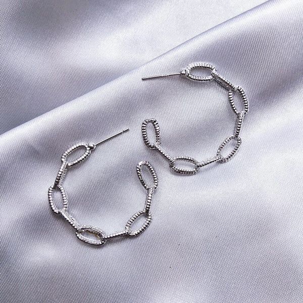 

fashion sweet geometric chain hoop earings korean joker circle round statement women jewelry 2color lovely simple earrings gifts & huggie, Golden;silver