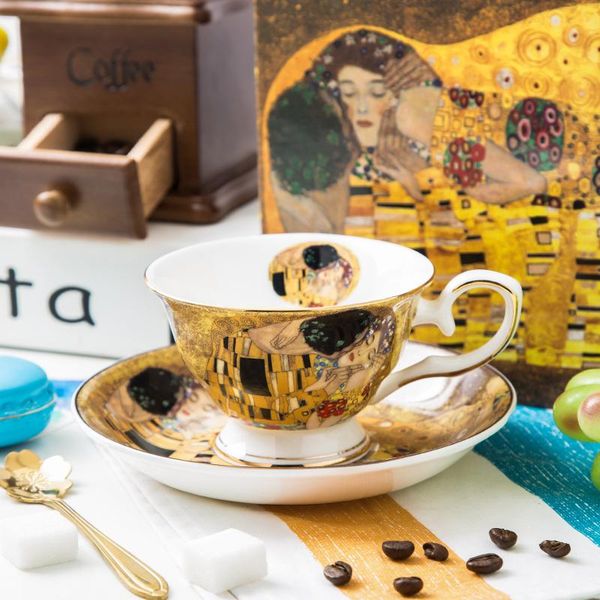 

cups & saucers luxury ceramic coffee cup saucer set bone china art pattern modern reusable mug drinkware kubek household products df50