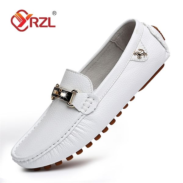 

yrzl loafers men handmade leather shoes casual driving flats slip-on boat black/white/blue plus size 37-48 220309