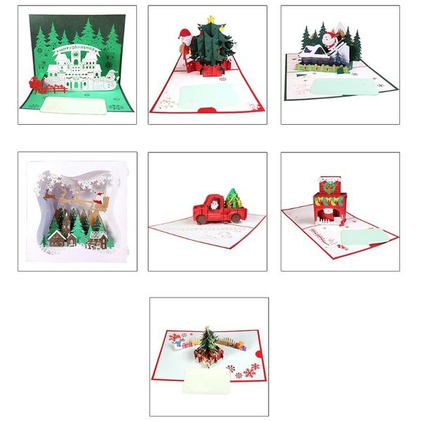 

greeting cards 3d -up christmas tree santa card xmas year postcards invitations