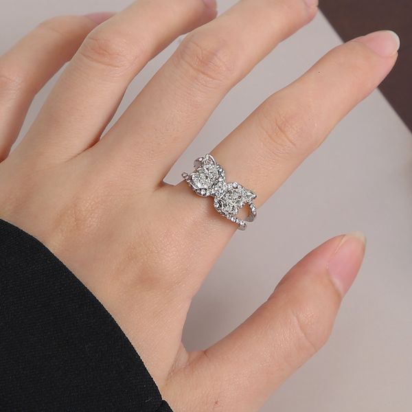 

5284302 exquisite inlaid diamond butterfly ring silver white diamond opening ring