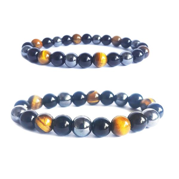 

8/10mm natural stone strands charm bracelets for women men elastic yoga energy beaded jewelry fashion accessories, Black