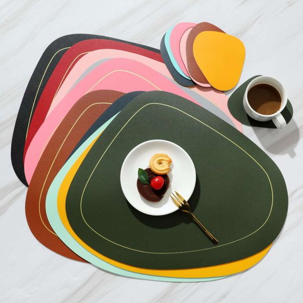

nordic style western food mat double layer irregular oil proof heat insulation el leather pvc table dining plate