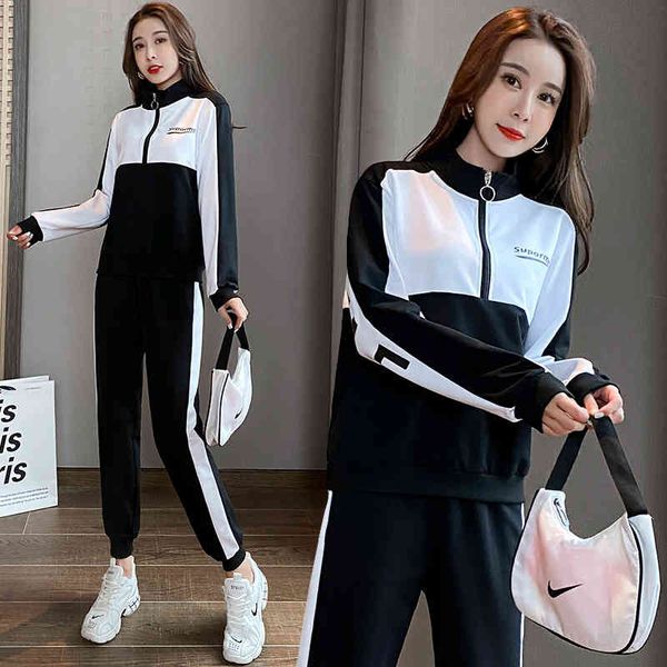 

sportswear women's 2021 spring and new small early autumn sweater korean fashion temperament leisure two-piece set, Gray