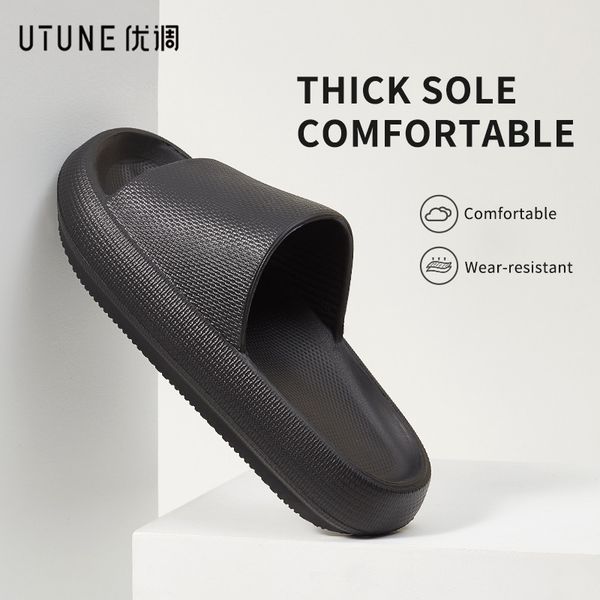 

70% off outlet stores utune slides women platform slippers summer indoor shoes bathroom beach sandals men outside non-slip pink slipper for, Black