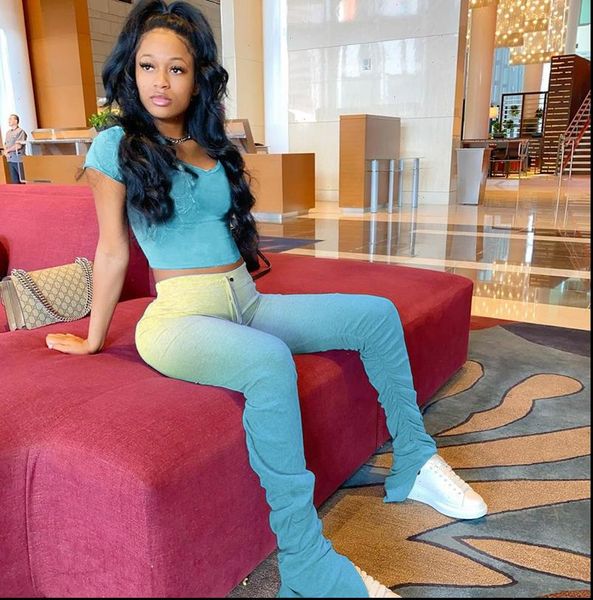 

casual women tracksuits two piece set summer crop and stacked pants matching sets joggers 2 club outfits high waist, Gray