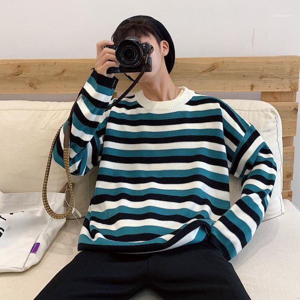 

men's sweaters colorful striped sweater men knitwear korean style 3 colors1, White;black
