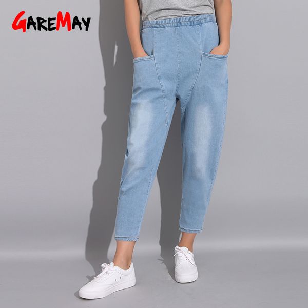 Outono Moda Mulheres Blue Jeans Plus Size Literária Vintage Denim Calças Solta Boyfriend Harem Pants Femme Turnip 210428