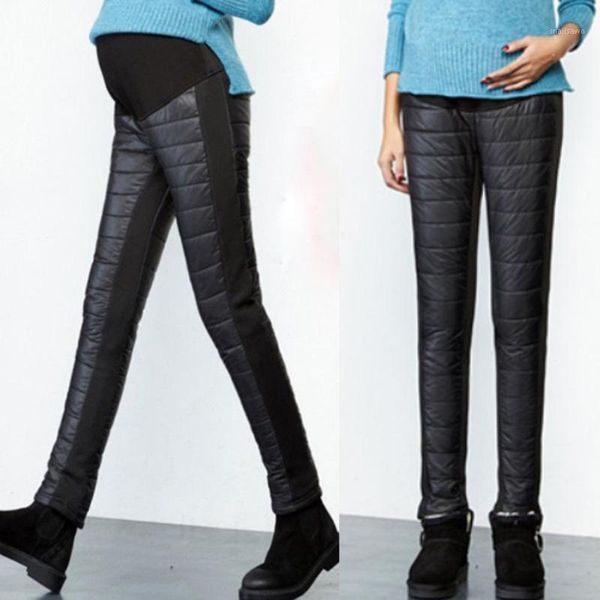 

winter pregnant women elastic high waist skinny pants fleece maternity trouser women's & capris, Black;white