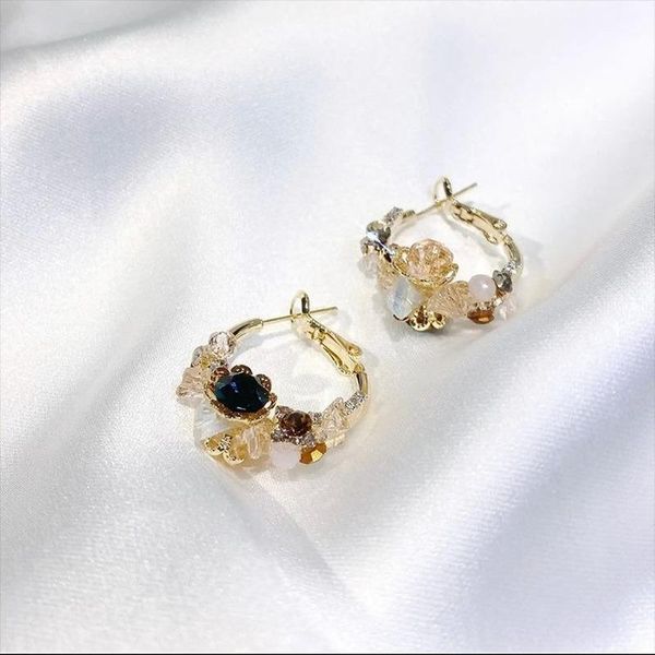 

hoop & huggie vintage french style fashion crystal earrings for women exquisite temperament elegant piercing jewelry 2021, Golden;silver