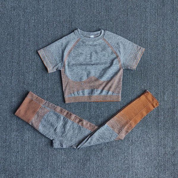 

seamless sport suit fitness short sleeve crop high waist gym leggings workout clothes for women yoga set clothing outfit