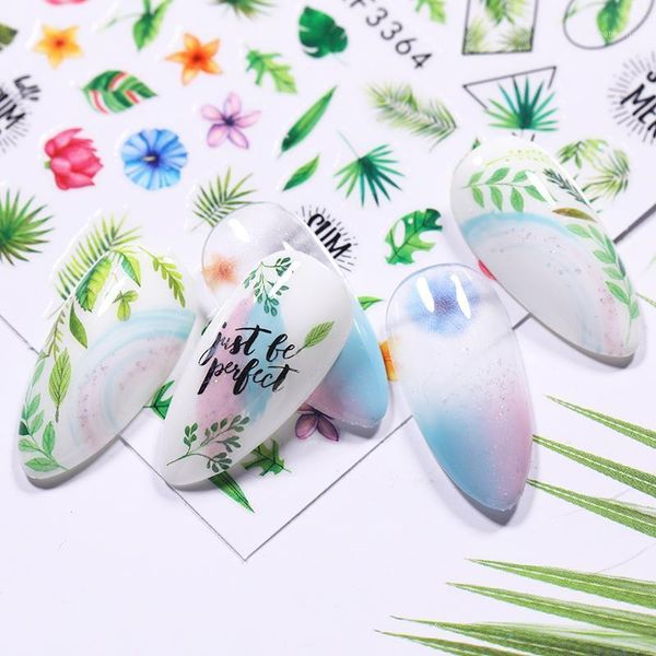 

flower leaf nail stickers decals summer design green manicuring slider wrap decoration art transfer adhesive tip1, Black