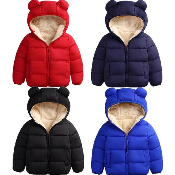 

down coat 2021 baby winter kids casual solid cute ear hooded jacket overalls snow warm clothes for children boys girls body, Blue;gray