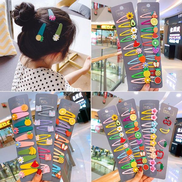 

5/10 pcs/set girls cute cartoon animals fruit 5 cm hairpins children lovely hair clips barrettes gift kids accessories, Slivery;white